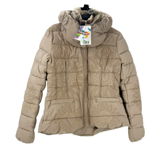 Desigual Padded Komoderi Qualitied Puffer Jacket Khaki Size 44 /US 10 NWT - Picture 7 of 13